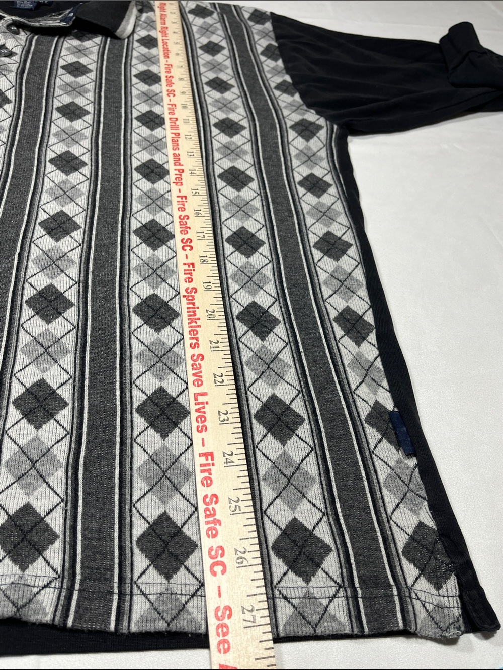 Vintage Givenchy Activewear XL Argyle Stripe Long Sleeve Polo Shirt Gray Black - Picture 7 of 7